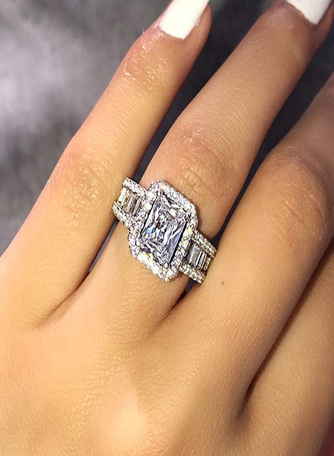 RKKOJJO 925 Sterling Silver Shiny Full Diamond Ring Cubic Zirconia Cocktail Rings CZ Eternity Engagement Wedding Band Ring for Women (US Code 7) - Image 2